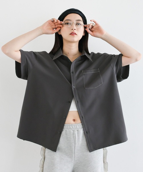 黒猫　JOURNAL STANDARD レイジブルー　シャツ セール】＜セットアップ対応＞TRステッチルーズシャツSS（シャツ
