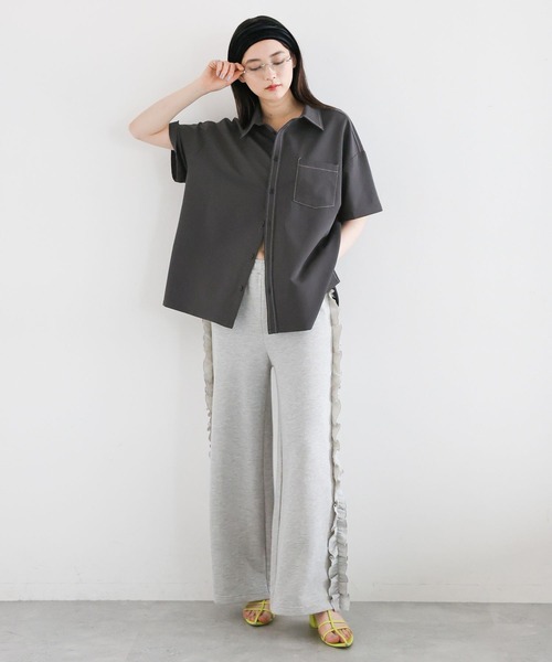 RAGEBLUE(レイジブルー)の「<セットアップ対応>TRステッチルーズシャツSS(シャツ/ブラウス・レディース・ネイビー/グレー・FREE)」の4枚目の写真