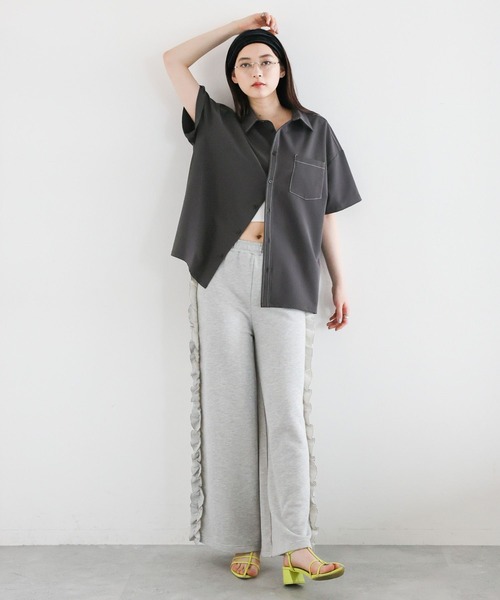 RAGEBLUE(レイジブルー)の「<セットアップ対応>TRステッチルーズシャツSS(シャツ/ブラウス・レディース・ネイビー/グレー・FREE)」の5枚目の写真
