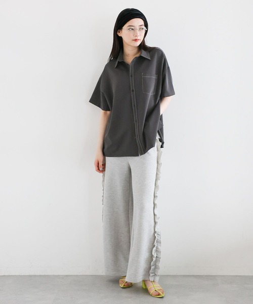 RAGEBLUE(レイジブルー)の「<セットアップ対応>TRステッチルーズシャツSS(シャツ/ブラウス・レディース・ネイビー/グレー・FREE)」の6枚目の写真