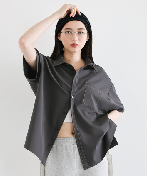 RAGEBLUE(レイジブルー)の「<セットアップ対応>TRステッチルーズシャツSS(シャツ/ブラウス・レディース・ネイビー/グレー・FREE)」の21枚目の写真