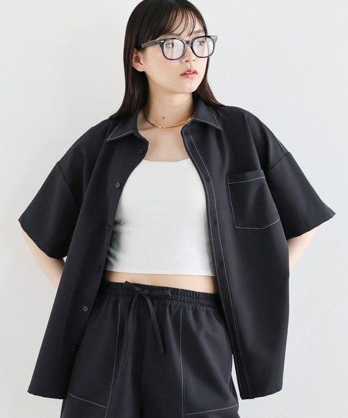 RAGEBLUE(レイジブルー)の「<セットアップ対応>TRステッチルーズシャツSS(シャツ/ブラウス・レディース・ネイビー/グレー・FREE)」の15枚目の写真