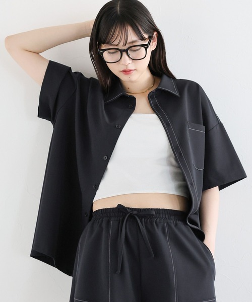 RAGEBLUE(レイジブルー)の「<セットアップ対応>TRステッチルーズシャツSS(シャツ/ブラウス・レディース・ネイビー/グレー・FREE)」の16枚目の写真