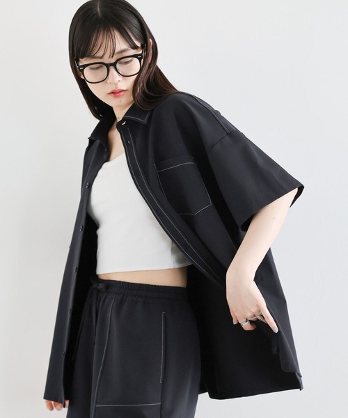 RAGEBLUE(レイジブルー)の「<セットアップ対応>TRステッチルーズシャツSS(シャツ/ブラウス・レディース・ネイビー/グレー・FREE)」の17枚目の写真