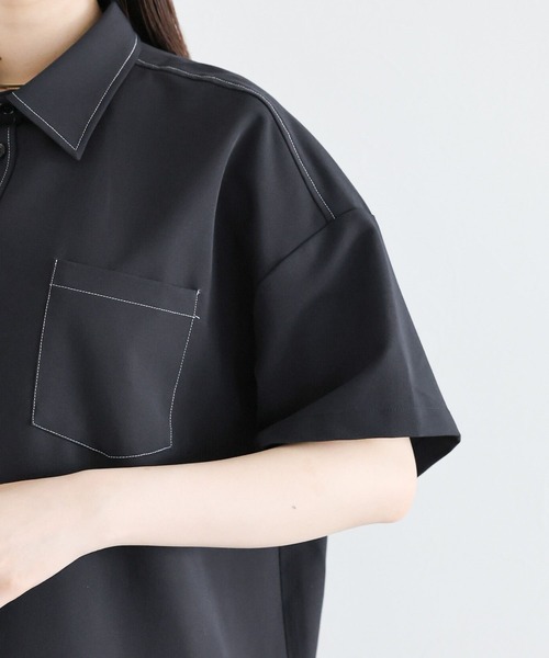 RAGEBLUE(レイジブルー)の「<セットアップ対応>TRステッチルーズシャツSS(シャツ/ブラウス・レディース・ネイビー/グレー・FREE)」の10枚目の写真