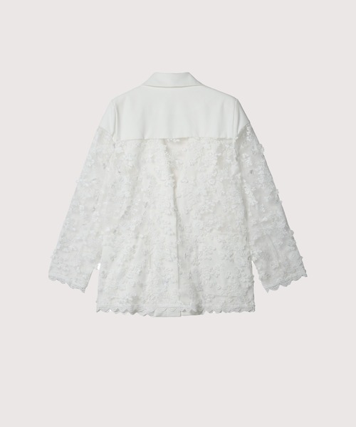 LA POMME petit （ラポミ プチ）　ダウンコート　ホワイト See Through Lace Stitching Jacket（テーラードジャケット