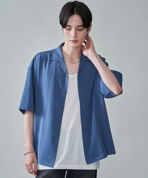 BROWNY(ブラウニー)の「BROWNY/クレープオープンカラーシャツ(シャツ/ブラウス・メンズ・チャコール/ライトグレー/ブルー・MEDIUM/LARGE)」の3枚目の写真