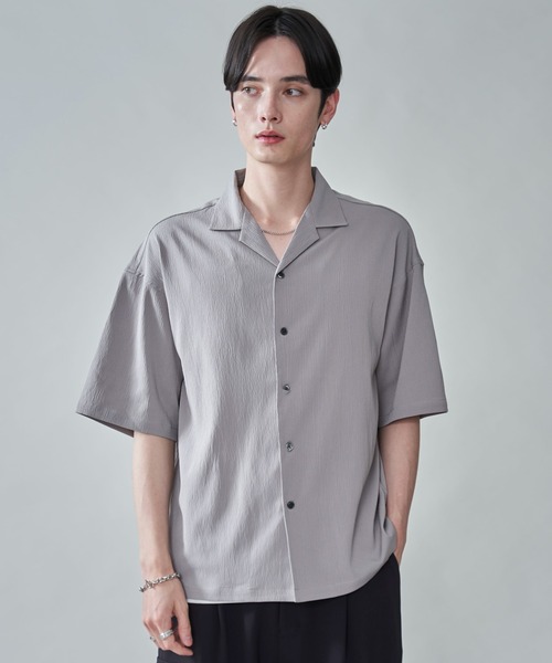BROWNY(ブラウニー)の「BROWNY/クレープオープンカラーシャツ(シャツ/ブラウス・メンズ・チャコール/ライトグレー/ブルー・MEDIUM/LARGE)」の2枚目の写真