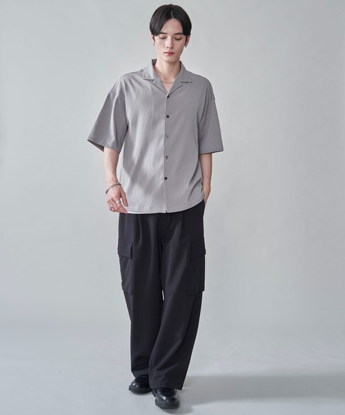 BROWNY(ブラウニー)の「BROWNY/クレープオープンカラーシャツ(シャツ/ブラウス・メンズ・チャコール/ライトグレー/ブルー・MEDIUM/LARGE)」の4枚目の写真
