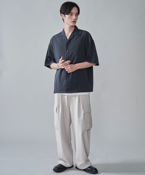 BROWNY(ブラウニー)の「BROWNY/クレープオープンカラーシャツ(シャツ/ブラウス・メンズ・チャコール/ライトグレー/ブルー・MEDIUM/LARGE)」の5枚目の写真