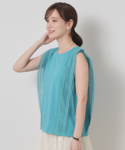 ITS'DEMO（イッツデモ）の「【洗濯機OK】ショルダーレースプルオーバー（Tシャツ/カットソー・レディース・ブラック/オフホワイト/ブルーグリーン/レッド系・00）」の3枚目の写真