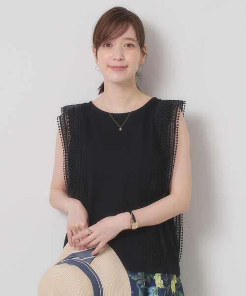 ITS'DEMO（イッツデモ）の「【洗濯機OK】ショルダーレースプルオーバー（Tシャツ/カットソー・レディース・ブラック/オフホワイト/ブルーグリーン/レッド系・00）」の21枚目の写真