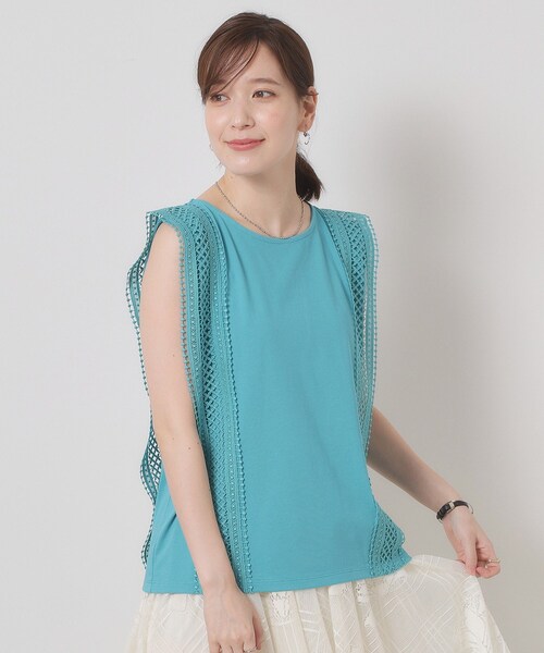 ITS'DEMO（イッツデモ）の「【洗濯機OK】ショルダーレースプルオーバー（Tシャツ/カットソー・レディース・ブラック/オフホワイト/ブルーグリーン/レッド系・00）」の13枚目の写真