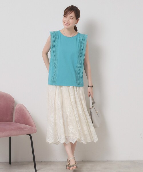 ITS'DEMO（イッツデモ）の「【洗濯機OK】ショルダーレースプルオーバー（Tシャツ/カットソー・レディース・ブラック/オフホワイト/ブルーグリーン/レッド系・00）」の15枚目の写真