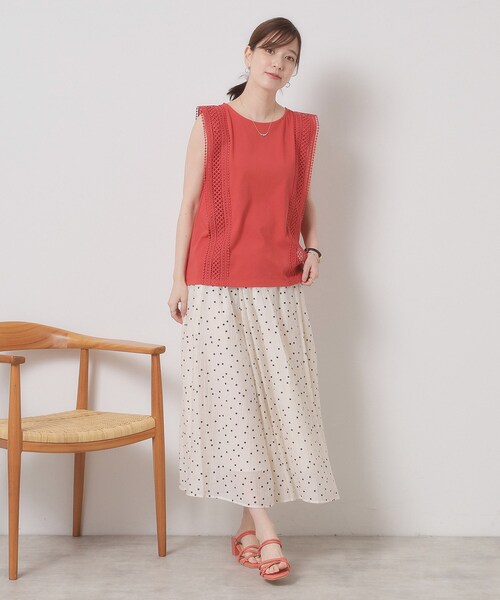 ITS'DEMO（イッツデモ）の「【洗濯機OK】ショルダーレースプルオーバー（Tシャツ/カットソー・レディース・ブラック/オフホワイト/ブルーグリーン/レッド系・00）」の7枚目の写真