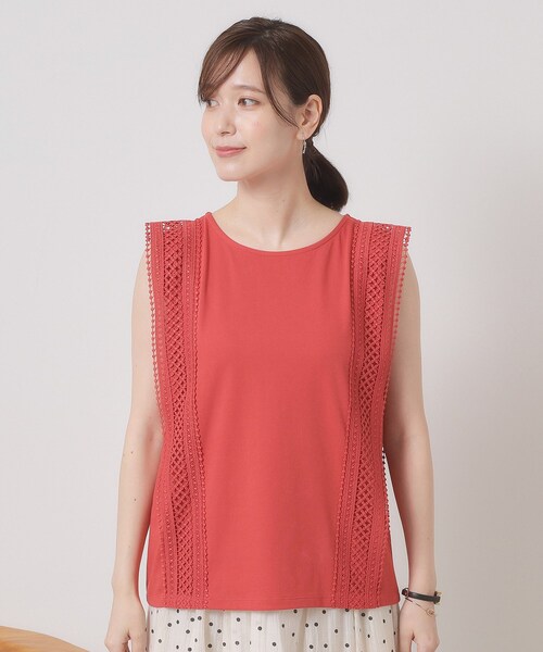 ITS'DEMO（イッツデモ）の「【洗濯機OK】ショルダーレースプルオーバー（Tシャツ/カットソー・レディース・ブラック/オフホワイト/ブルーグリーン/レッド系・00）」の9枚目の写真