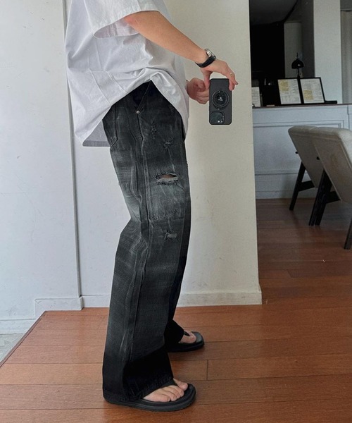 ASCLO（エジュクロ）の「ASCLO／ペイントクラッシュデニム（デニムパンツ・メンズ・ブラック・SMALL/MEDIUM/LARGE）」の20枚目の写真