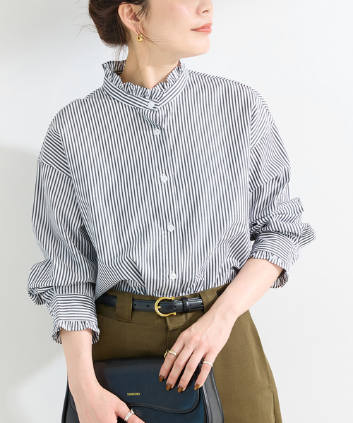 B.C STOCK（ベーセーストック）の「《追加3》手洗い可 / スタンドフリルブラウス（シャツ/ブラウス・レディース・サックスブルー/ネイビー/ブラック系その他/ホワイト・FREE）」の3枚目の写真