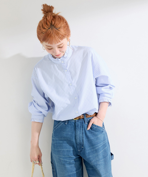 B.C STOCK（ベーセーストック）の「《追加3》手洗い可 / スタンドフリルブラウス（シャツ/ブラウス・レディース・サックスブルー/ネイビー/ブラック系その他/ホワイト・FREE）」の22枚目の写真