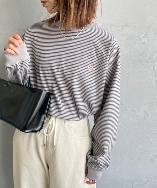 DANTON（ダントン）の「[DANTON/ダントン] ワンポイントロゴ ボーダーロンT（Tシャツ/カットソー・レディース・ホワイト/ブラック/グレー・L/M/S）」の3枚目の写真