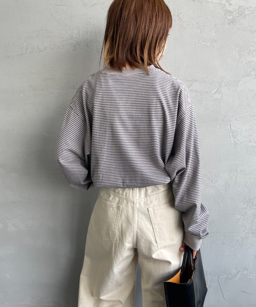 DANTON（ダントン）の「[DANTON/ダントン] ワンポイントロゴ ボーダーロンT（Tシャツ/カットソー・レディース・ホワイト/ブラック/グレー・L/M/S）」の22枚目の写真