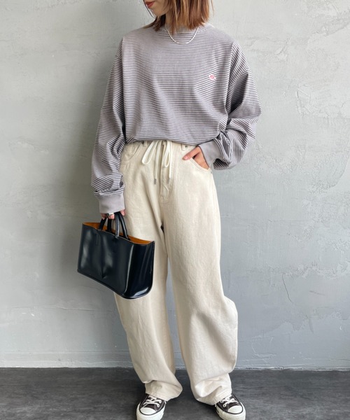 DANTON（ダントン）の「[DANTON/ダントン] ワンポイントロゴ ボーダーロンT（Tシャツ/カットソー・レディース・ホワイト/ブラック/グレー・L/M/S）」の11枚目の写真