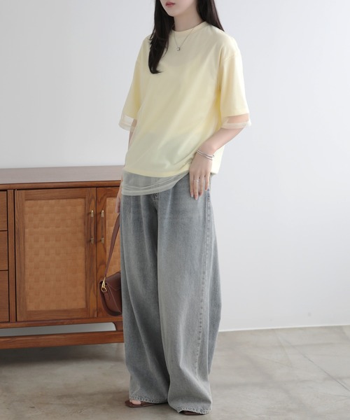 SUNFLOWER EIGHT（サンフラワーエイト）の「シアーTシャツ（Tシャツ/カットソー・レディース・ホワイト/ライトグリーン/ライトイエロー/ブラック・FREE）」の14枚目の写真