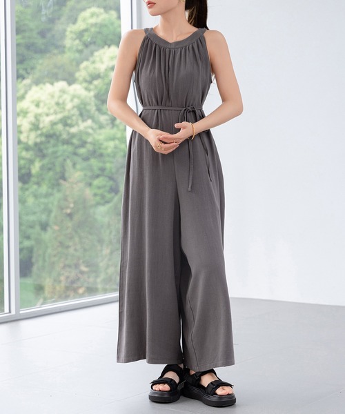 DAY CLOSET(デイ クローゼット)の「レディース 上品でレディな装いに。2WAYウエストマークオールインワンサロペット(サロペット/オーバーオール・レディース・ブラック/ベージュ/オフホワイト/チャコールグレー・M/L)」の3枚目の写真