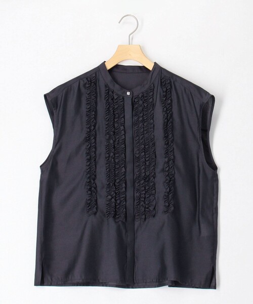 MICO COULIER（ミコクリエ）の「シルキーローンフリルブラウス（シャツ/ブラウス・レディース・ブルー/チャコールグレー/ブラウン・38）」の14枚目の写真