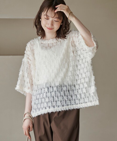 coen(コーエン)の「【セットアイテム】フェザーチュールプルオーバー&タンクトップセット(Tシャツ/カットソー・レディース・オフホワイト/ライトブルー/ブラック・M/L)」の1枚目の写真