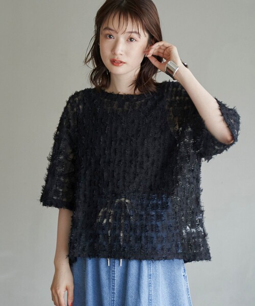 coen(コーエン)の「【セットアイテム】フェザーチュールプルオーバー&タンクトップセット(Tシャツ/カットソー・レディース・オフホワイト/ライトブルー/ブラック・M/L)」の2枚目の写真