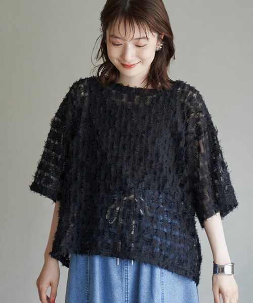 coen(コーエン)の「【セットアイテム】フェザーチュールプルオーバー&タンクトップセット(Tシャツ/カットソー・レディース・オフホワイト/ライトブルー/ブラック・M/L)」の6枚目の写真