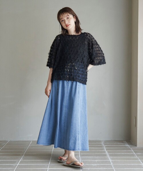 coen(コーエン)の「【セットアイテム】フェザーチュールプルオーバー&タンクトップセット(Tシャツ/カットソー・レディース・オフホワイト/ライトブルー/ブラック・M/L)」の9枚目の写真