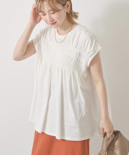AMERICAN HOLIC(アメリカンホリック)の「シャーリング半袖フレアプルオーバー(Tシャツ/カットソー・レディース・ブラック/ラベンダー/ベージュ/グリーン/オフホワイト・L/M)」の2枚目の写真
