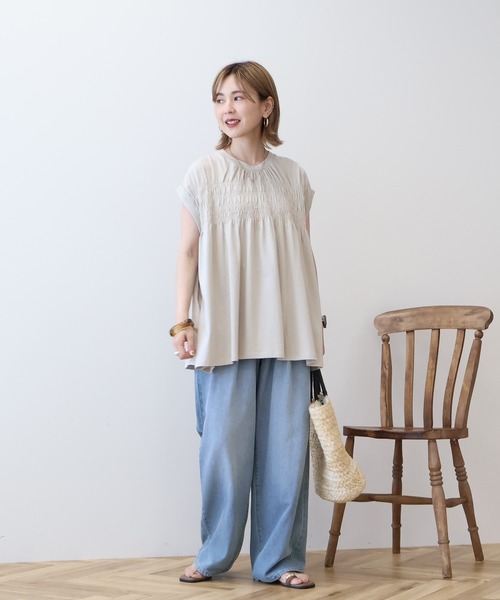 AMERICAN HOLIC(アメリカンホリック)の「シャーリング半袖フレアプルオーバー(Tシャツ/カットソー・レディース・ブラック/ラベンダー/ベージュ/グリーン/オフホワイト・L/M)」の13枚目の写真