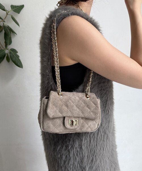 DouDou（ドゥドゥ）の「キルティングスウェードショルダー（ショルダーバッグ・レディース・グレー/キャメル・FREE）」の5枚目の写真