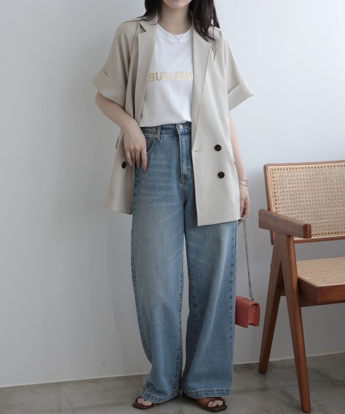 SUNFLOWER EIGHT(サンフラワーエイト)の「半袖シャツジャケット(その他アウター・レディース・ライトグレー/グレー/ブラック・FREE)」の4枚目の写真