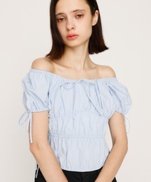SLY | GATHER RIBBON BL ギャザー リボン ブラウス 半袖 夏服(シャツ/ブラウス)