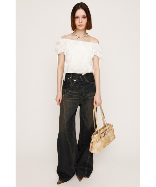 SLY（スライ）の「GATHER RIBBON BL ギャザー リボン ブラウス 半袖 夏服（シャツ/ブラウス・レディース・オフホワイト/ブラック/ライトブルー・FREE）」の5枚目の写真