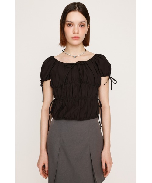 SLY（スライ）の「GATHER RIBBON BL ギャザー リボン ブラウス 半袖 夏服（シャツ/ブラウス・レディース・オフホワイト/ブラック/ライトブルー・FREE）」の9枚目の写真