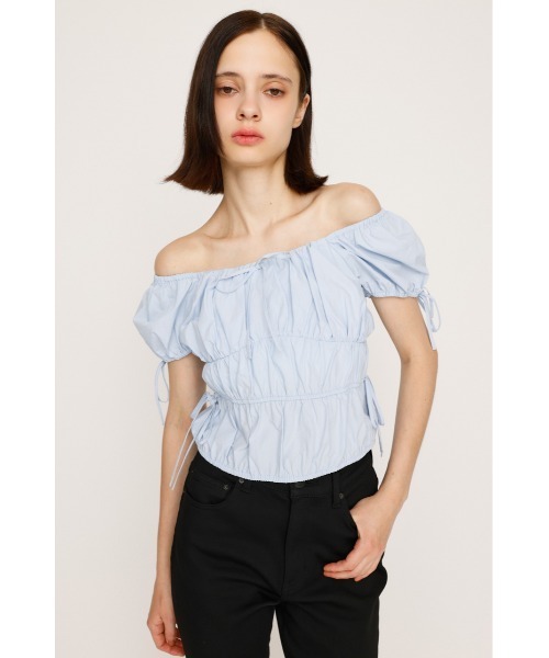 SLY（スライ）の「GATHER RIBBON BL ギャザー リボン ブラウス 半袖 夏服（シャツ/ブラウス・レディース・オフホワイト/ブラック/ライトブルー・FREE）」の10枚目の写真