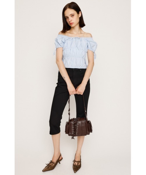 SLY（スライ）の「GATHER RIBBON BL ギャザー リボン ブラウス 半袖 夏服（シャツ/ブラウス・レディース・オフホワイト/ブラック/ライトブルー・FREE）」の11枚目の写真