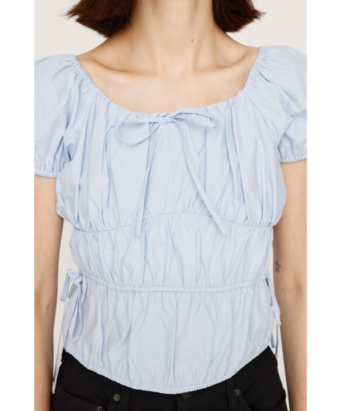 SLY（スライ）の「GATHER RIBBON BL ギャザー リボン ブラウス 半袖 夏服（シャツ/ブラウス・レディース・オフホワイト/ブラック/ライトブルー・FREE）」の15枚目の写真