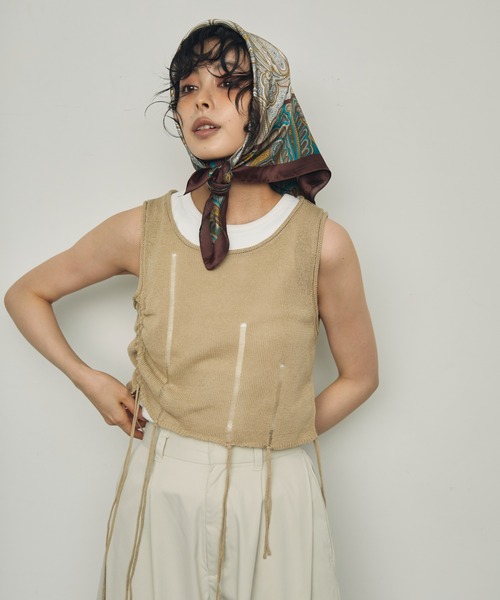 Trish（トリッシュ）の「麻タッチダメージニットベスト（ベスト・レディース・ブラウン/ベージュ・MEDIUM）」の8枚目の写真