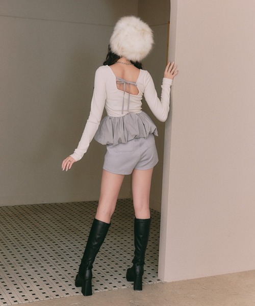 BLONDEY（ブロンディ）の「バックオープンリボンバルーンペプラム（Tシャツ/カットソー・レディース・ブラック/アイボリー・FREE）」の12枚目の写真