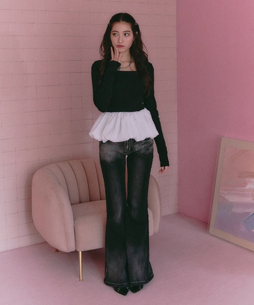 BLONDEY（ブロンディ）の「バックオープンリボンバルーンペプラム（Tシャツ/カットソー・レディース・ブラック/アイボリー・FREE）」の8枚目の写真