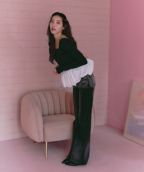 BLONDEY（ブロンディ）の「バックオープンリボンバルーンペプラム（Tシャツ/カットソー・レディース・ブラック/アイボリー・FREE）」の17枚目の写真