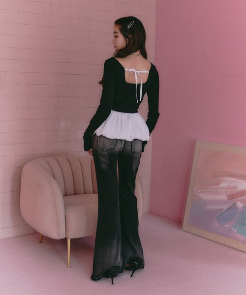 BLONDEY（ブロンディ）の「バックオープンリボンバルーンペプラム（Tシャツ/カットソー・レディース・ブラック/アイボリー・FREE）」の19枚目の写真