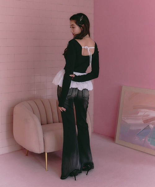 BLONDEY（ブロンディ）の「バックオープンリボンバルーンペプラム（Tシャツ/カットソー・レディース・ブラック/アイボリー・FREE）」の20枚目の写真