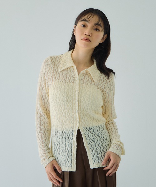 VICKY(ビッキー)の「カットレースポロトップス≪手洗い可能≫(Tシャツ/カットソー・レディース・ブラック/ブラウン/アイボリー・M)」の2枚目の写真